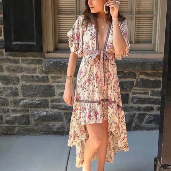 Bohemian Floral Cut out butterfly sleeve Cottagecore midi dress - Picture 7 of 7